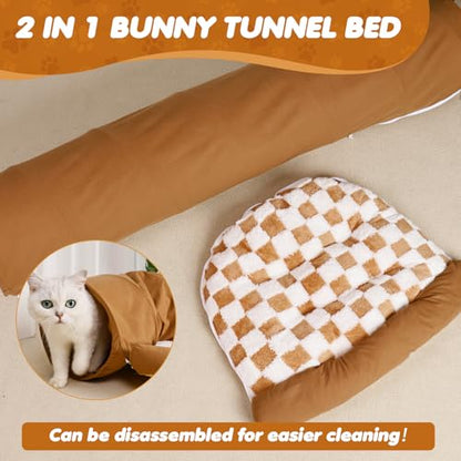Spardar 2-in-1 Bunny Tunnel Bed, with Removable Mat Hideout, Khaki | Collapsible Tunnel Tubes Toys, Washable, Interactive Toys for Rabbits, Chinchilla, Hedgehog, Guinea, Kitty - color: Khaki