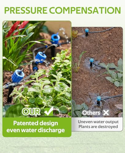 HIRALIY 12PCS Quick-Connect Drip Irrigation Emitters, Pressure Compensated | Adjustable Water Flow Dripper, for Drip Irrigation Kit Series 1/4 inch Tubing, with Stake, Maintain Constant Flow
