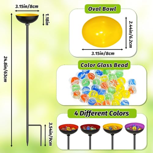 4 Pack Metal Bee Butterfly Watering Station for Garden | With Glass Marbles, Ellipse Design,Bee Butterfly Feeder for Outdoor Yard Patio Decor,Yellow Purple Red Orange - style: 4pcs Yellow Purple Red Orange