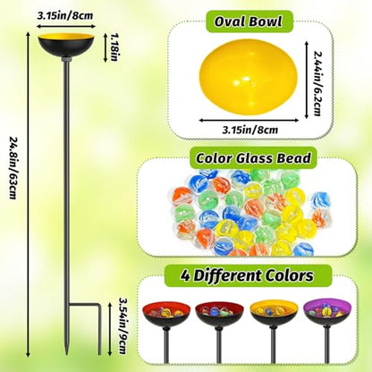 4 Pack Metal Bee Butterfly Watering Station for Garden | With Glass Marbles, Ellipse Design,Bee Butterfly Feeder for Outdoor Yard Patio Decor,Yellow Purple Red Orange - style: 4pcs Yellow Purple Red Orange