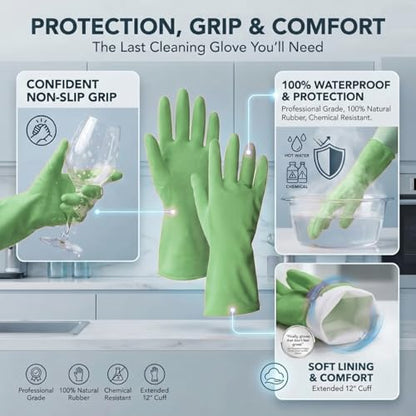 ForPro Natural Rubber Gloves, 6 Pairs Reusable Multi-Purpose Household Cleaning Gloves with Soft Inner Lining, Waterproof & Chemical-Resistant, Lime Zest, X-Large - color: Lime Zest, size: X-Large