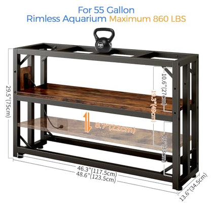 METYERRY 55 Gallon Fish Tank Stand with Power Outlet,Adjustable Shelf | 860 LBS Heavy Duty Metal Frame, Fits Fish Tanks Reptile Tanks and Turtle Tanks, Water Resistant Board, Home Aquarium Setup - color: Rustic Brown, size: 55 Gallon