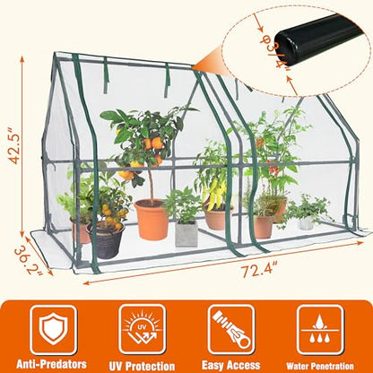 Gardzen Mini Greenhouse with Zipper Mesh Cover 71.7"(L) x36.2(W) x42.5(H) | Steel Frame Portable Outdoor Greenhouse, Enhanced Ventilation, Ideal for Spring, Summer & Fall - size: 71”(L) x36”(W) x42”(H)