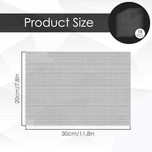 15 Pack Flower Pot Hole Mesh Pad, 11.8 * 7.8 Inch Bonsai Pot Mesh Plant Drainage Meshs Hole Screens Gasket Keep Soil from Flowing Away (Black)