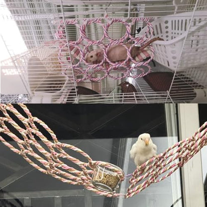 2 Pcs Bird Swing Climbing Rope Net Toys 14" x 24" Parakeet Hemp Rope Perch Swing Ladder Bridge Hanging Hammock Small Animal Activity Toy for Parrot Lovebirds Hamster Mice Rat Ferret (Random Color) - size: 2Pcs