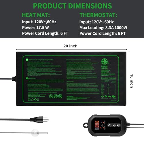 20"x 10" Seedling Heat Mat with Digital Thermostat Combo Set,ETL Certified and Durable Waterproof Warm Hydroponic Heat Mat for Germination,Indoor Gardening,Brewing and Greenhouses - style: 20"x10" Heat Mat with Digital Thermostat