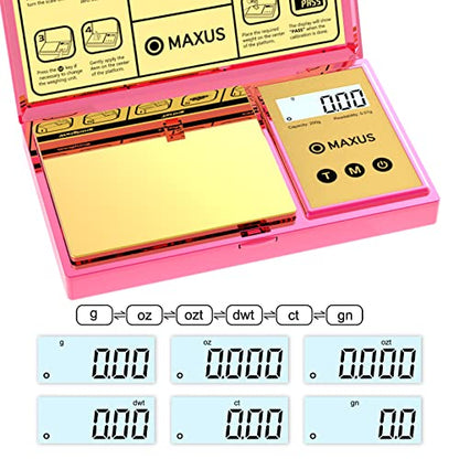 Digital Gram Scale with 200g x 0.01g Capacity | Stylish Pink Plated Shining Cover and Platform, Mini Pocket Scale for Food and Jewelry - color: Pink
