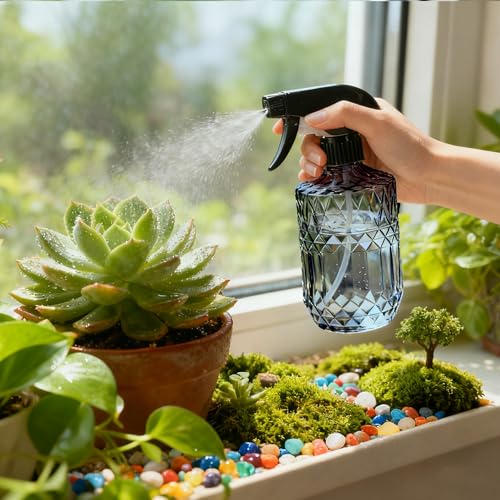 Glass Handheld Spray Bottle, 15oz, Dark Grey, Adjustable Nozzle | Pressure Watering Can, Plant Mister Fine Mist for Indoor Flowers, Outdoor Gardening, Cleaning, Pets Care, Hair - color: Dark Grey