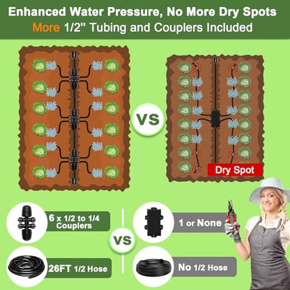 Drip Irrigation Kit for Garden, Quick-Connect Plant Watering System 150FT | Raised Bed Drip Line Kit, Greenhouse Accessories, DIY Micro Sprinklers Set for Yard Outside, Sistema De Riego Por Goteo - size: 150FT