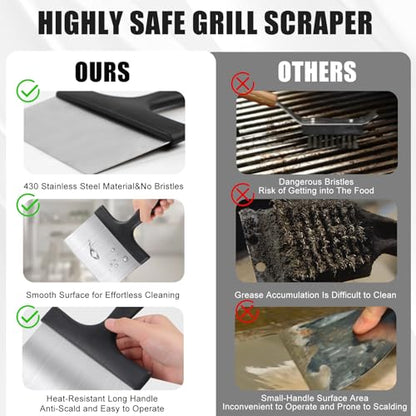 Grill Scraper, Griddle Scraper, Food Scraper with Handle for Blackstone Grill Accessories,Outdoor Barbecue Tools,Stainless Steel Scraper for Blackstone, Flat Top Grill Cleaning, Easy to Remove Stain - style: Grill Scraper