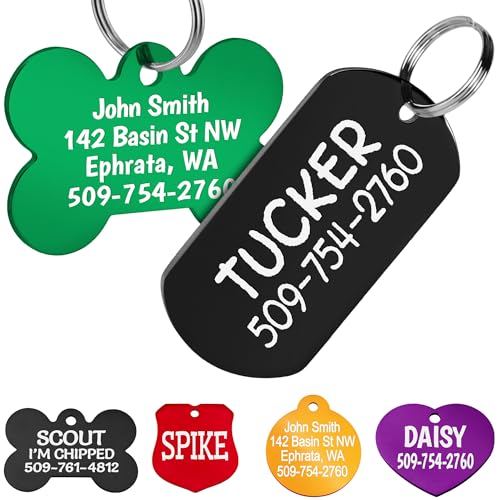 GoTags Dog Tags, Personalized Engraved Dog and Cat ID Tags for Pets, Custom Engraved on Both Sides, Various Shapes Including Bone, Round, Heart, Bow Tie, Star, and Badge (Rectangle, Large - Pack of 1) - size: Regular, style: Rectangle