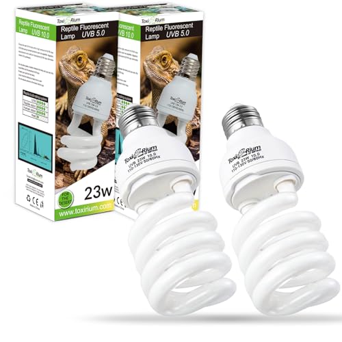 Reptile Lights 23 W UVA UVB 5.0 Energy Saving Reptile Heat Lamp UVB Bulb Spiral Compact Bulb Fit for Rainforest Type-2Pack Reptile/Snake/Lizard/Insect/Turtle/Tortoise - size: UVB5.0 23W-2pcs