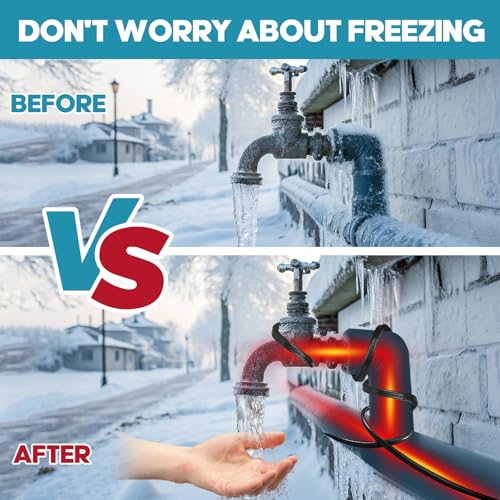 3FT-160FT Heat Tape for Water Pipes,Heating Cable for Pipe (80FT) | Freeze Protection,Water Pipe Insulation/Roof Snow De-Icing,Deicing Heating Cable - style: 80FT