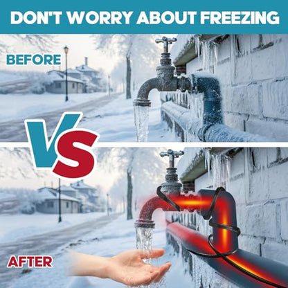 3FT-160FT Heat Tape for Water Pipes,Heating Cable for Pipe (50FT) | Freeze Protection,Water Pipe Insulation/Roof Snow De-Icing,Deicing Heating Cable,with Mounting Buckle - style: 50FT