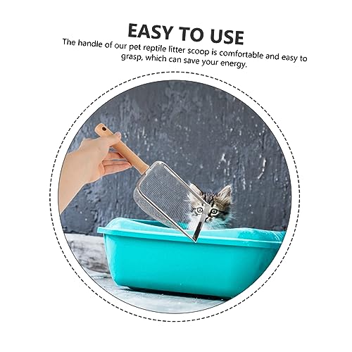 Toyvian Reptile Litter Scoop with Comfortable Wooden Handle Tool for Cleaning Turtle Lizard Snake and Frog Waste Efficient Mesh Design for Easy Use Reptile