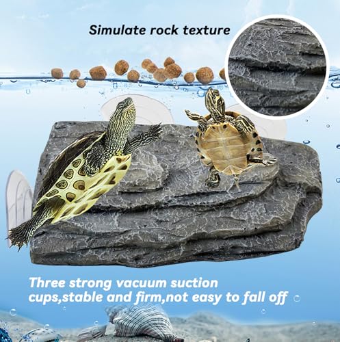 Turtle Floating Basking Platform Terrace Turtle Basking Platform with 3 Suction Cups Resin Turtles Basking Rock Float Resting Terrace for Frogs (Grey) - color: 【Grey】