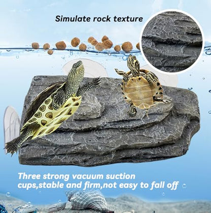 Turtle Floating Basking Platform Terrace Turtle Basking Platform with 3 Suction Cups Resin Turtles Basking Rock Float Resting Terrace for Frogs (Grey) - color: 【Grey】
