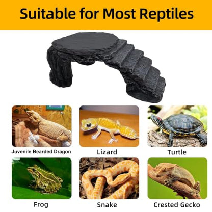 Reptile Basking Platform Crested Gecko Hide Leopard Gecko Tank Accessories | 4.72"×3.94"×1.57",Resin,with a rock platform,Box packaging,Turtle habitat accessories,for Turtle Lizard Leopard Crested Gecko - style: style 1