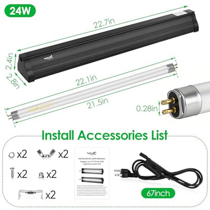 UVB Light for Reptiles Bearded Dragon, T5 UVB Reptile Light Fixture HO UVB Bulb Lighting Combo Kit 10.0 24W UVA UVB Reptile Light Bulb Terrarium Lamp Tube Bar for Snake Gecko Turtle Lizard, 22 Inch - size: T5-22Inch