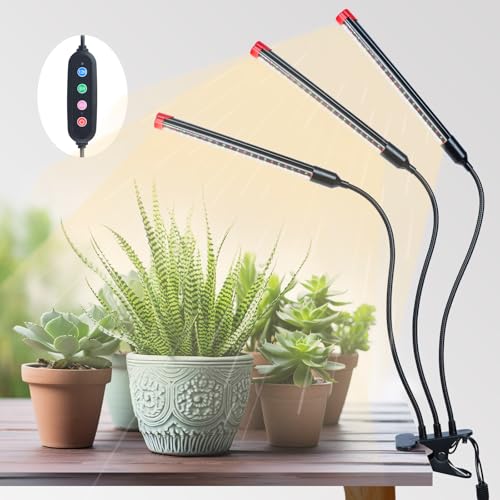 3Head Clip Grow Light, 27 Watt Brightest Full Spectrum Grow Lights for Indoor Plants, Seed Starting, Bonsai, Pot Plants, Seedlings, 5-Mode Timer 4/8/12/16/20H, NO Need Adapter - size: Clip Light(27W)