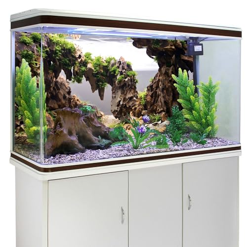 36x20 in Viewing Stone Aquarium Backdrop Riverbed Fish Tank Background | AWERT Aquatic Plant Seaweed Mossy Rock Vinyl Aquarium Background - size: 36x20in/90x50cm