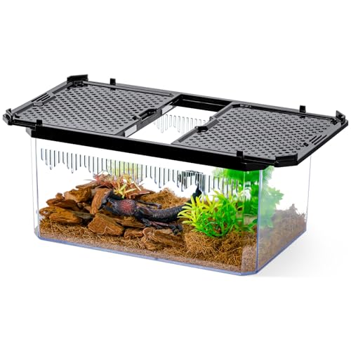 9.3" Clear Magnetic Door Reptile Terrarium for Gecko & Frog Black | Clear acrylic magnetic door; top grid vents for airflow. Non-stick, wipe-clean surface. Fits geckos, insects & crabs - color: Black, size: 9.3x6.2x4.6 Inch