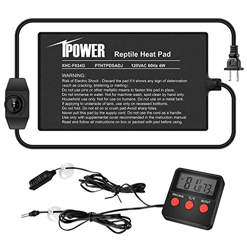 iPower 4"x7" Reptile Heat Mat Under Tank Warmer Terrarium Heating Pad with Temperature Adjustable Controller, Thermometer and Hygrometer with Temperature and Humidity Probe for Amphibian and Pet - size: 4 X 7 Inch, style: Adjustable Pad + Thermo & Hygrome