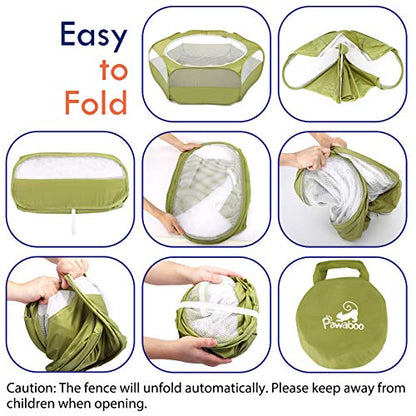 Pawaboo Small Animal Playpen with Zippered Cover,Green | Portable pop-up pet tent for supervised rabbits, guinea pigs, chicks and kittens; water-resistant bottom and 3 metal rods - color: A-Green