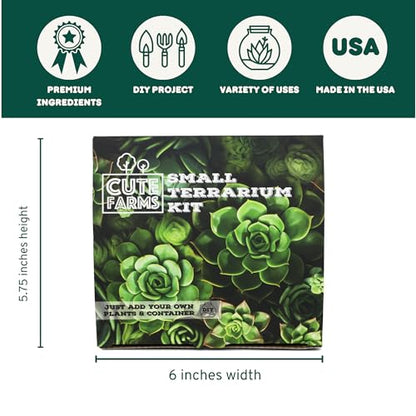 Terrarium Starter Kit | Moss, Vermiculite, Soil, Pebbles, Plant Food, Finishing Tools, Build and Care Guide | DIY Succulent Terrarium (Small) - size: Small Kit