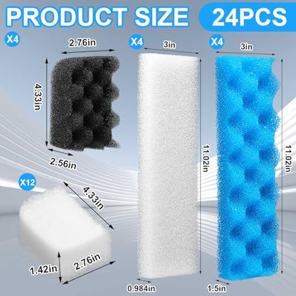 Threlaco 24 Pcs Compatible with Fluval 406/407 Aquarium Filters Sponge Set, Including Foam Pad, Water Polishing Pad, Foam Max, for Replacement Filter Media (Compatible with Fluval 406/407) - style: 406/407