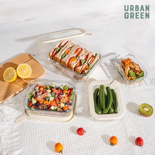 Glass Food Storage Containers with Glass Lids, Microwave Safe Food Container Set, Aitight Meal Prep Container Set, LeakProof, 100% Plastic Free, 4 Pack - color: ‎Ivory White -4p