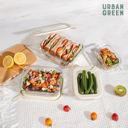 Glass Food Storage Containers with Glass Lids, Microwave Safe Food Container Set, Aitight Meal Prep Container Set, LeakProof, 100% Plastic Free, 4 Pack - color: ‎Ivory White -4p