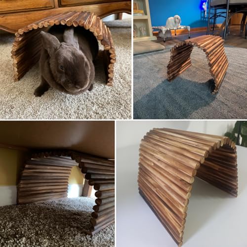 kathson Wooden Rabbit Hideout with Tunnel,Extra Large Bunny Bridge Guinea Pig Wood Ladder Flexible Hamster Ramp Small Animal Climbing Toys for Ferret Hedgehog Chinchillas and Other Rodents - size: XXL (40 x 27.5 inches)