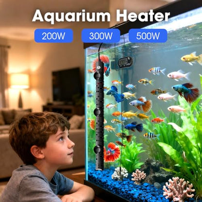 MQ Submersible Aquarium Heater Auto Thermostat, 500W Fish Tank Heater with LCD Digital Aquarium Thermometer, Shatter-Proof and Blast-Proof - size: 500W for 55-80 Gallon