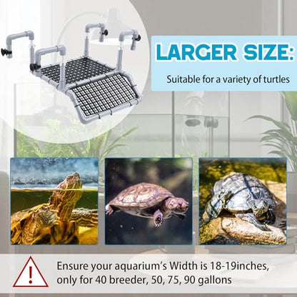 Adjustable X-Large Turtle Basking Platform, 19″ Wider Hanging Turtle Dock, DIY Ramp with PVC Pipes and Suction Cups Basking Area for Aquarium Tank 40/50/65/75/90 Gallon, Tank Accessories - style: Classic