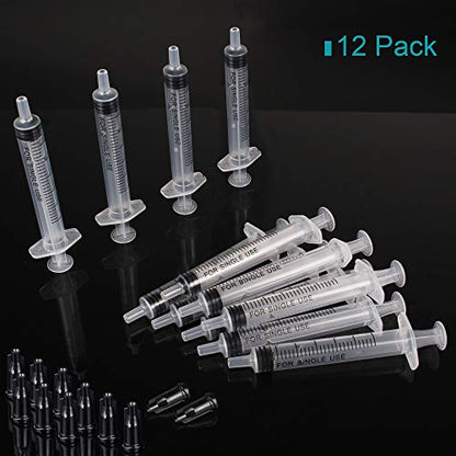 3ml Syringe Without Needle - 3 ml Small Plastic Syringes Sterile Individually Packed with Cap for Lab Medicine Student Measuring Liquid and Pet Dog Cat Baby Feeding Oral Colostrum ( 12 Pack 3cc /ml )