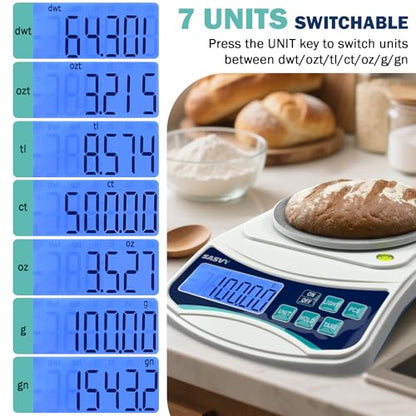 Digital Lab Scale 1000g x 0.01g oz/g/ct/DWT/tl/gn/ozt Precision Electronic Scientific Scale Analytical Balance for Laboratory Jewelry Kitchen, Includes 100g Weight and 2 x AAA Batteries