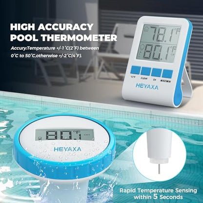 HEYAXA Wireless Pool Thermometer, IPX8 Waterproof Floating Digital Pool Thermometer with Easy-to-Read Large Display, Wireless Water Temperature Monitor for Swimming Pool, Hot Tub, Spa, Pond & Aquarium