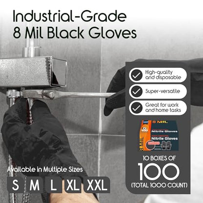 Inspire 6 or 8 Mil HEAVY DUTY Stretch Nitrile Black Gloves Disposable Latex Free - color: Black 8 Mil, size: XX-Large