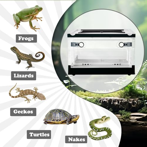PINVNBY Plastic Reptile Feeding Box with Wheels,Reptiles Breeding Enclosure Cages Transparent Amphibians Habitat Terrarium Tank Portable Transport Container for Lizard,Bearded Dragon(Black) - color: 【Black】