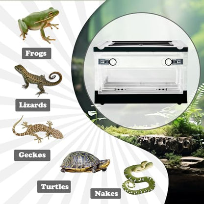 PINVNBY Plastic Reptile Feeding Box with Wheels,Reptiles Breeding Enclosure Cages Transparent Amphibians Habitat Terrarium Tank Portable Transport Container for Lizard,Bearded Dragon(Black) - color: 【Black】