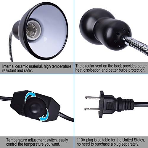 Reptile Heat Lamp UVA UVB Reptile Heating Light Adjustable 50W Turtle Basking Spot Aquatic Lamps for Aquatic Lizard Snake Chameleons Amphibians with 3 Bulbs