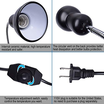 Reptile Heat Lamp UVA UVB Reptile Heating Light Adjustable 50W Turtle Basking Spot Aquatic Lamps for Aquatic Lizard Snake Chameleons Amphibians with 3 Bulbs