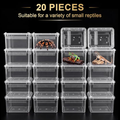 Irenare 20 Pcs Reptile Breeding Box Plastic Spider Enclosure Tarantula Feeding Box for Small Reptile Acrylic Carrier for Mantises, Hermit Crabs, Snails and Small Pet(7.48 x 4.92 x 2.95 Inch, Standard) - size: 7.48 x 4.92 x 2.95 Inch, style: Standard