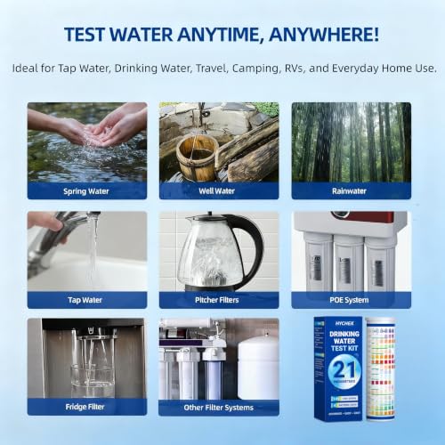 21 in 1 Accurate Drinking Water Test Kit, Well Water Testing Kit | 145 Strips + 4 Bacteria Tests, Home Tap Water Tester for Iron Lead Nitrate Fluoride Chlorine Copper Hardness pH and More
