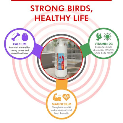 Calcium Plus Liquid for Birds – Calcium Supplement with Vitamins and Minerals for Strong Eggshells, Healthy Bones - Support Growth, Breeding, and Wellness for All Birds 32 Fl Oz - size: 32 Fl Oz