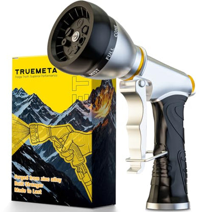 Heavy Duty Metal Garden Hose Nozzle with 7 Spray Patterns | High Pressure Water Sprayer with Ergonomic Handle, Perfect for Watering Plants, Lawns, Washing Cars, Pets & Outdoor Cleaning
