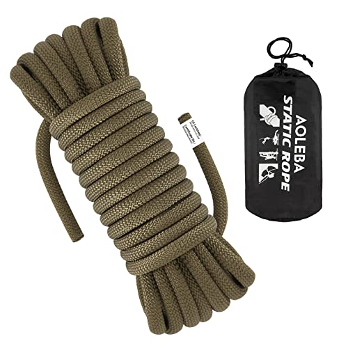 AOLEBA 10.5 mm Static Climbing Rope 10M(32ft) 20M(64ft) 30M(96ft) 50M(160ft) 70M(230ft) Outdoor Rock Climbing Rope, Escape Rope Ice Climbing Equipment Fire Rescue Parachute Rope - color: Brown, size: 64ft