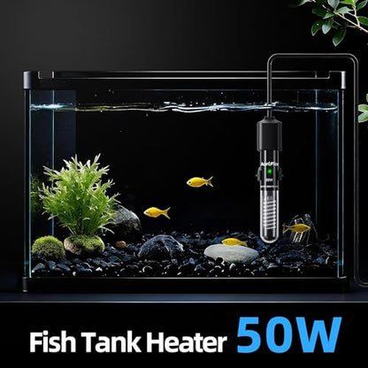 Fish Tank Heater for Aquarium - 50W Samll Aquarium Heater | Submersible Tank Heaters with Mini Aquariums Thermometer for Saltwater Freshwater 5-10 Gallon Tanks