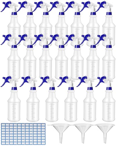 Eccliy 20 Pack 16oz Empty Spray Bottles, Leakproof Cleaning Bottles with Measurement and Adjustable Nozzle for Housekeeping, Commercial Use(Cylinder,Blue Spray Head) - color: Blue Spray Head, style: Cylinder